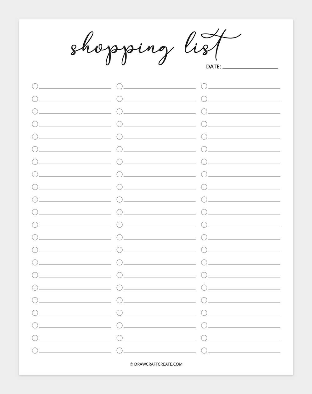 free printable shopping list template