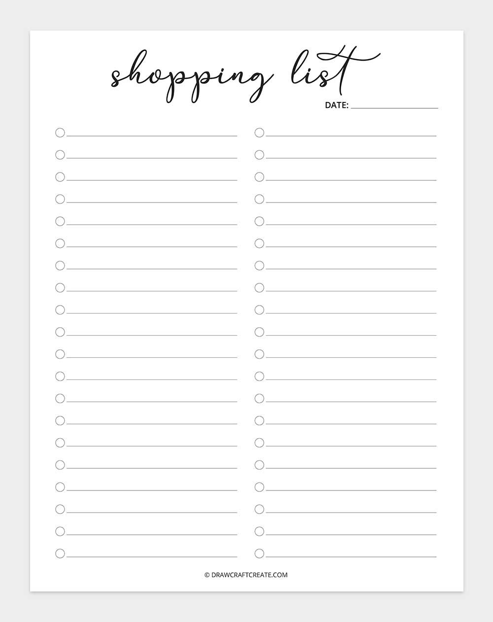 free printable shopping list template