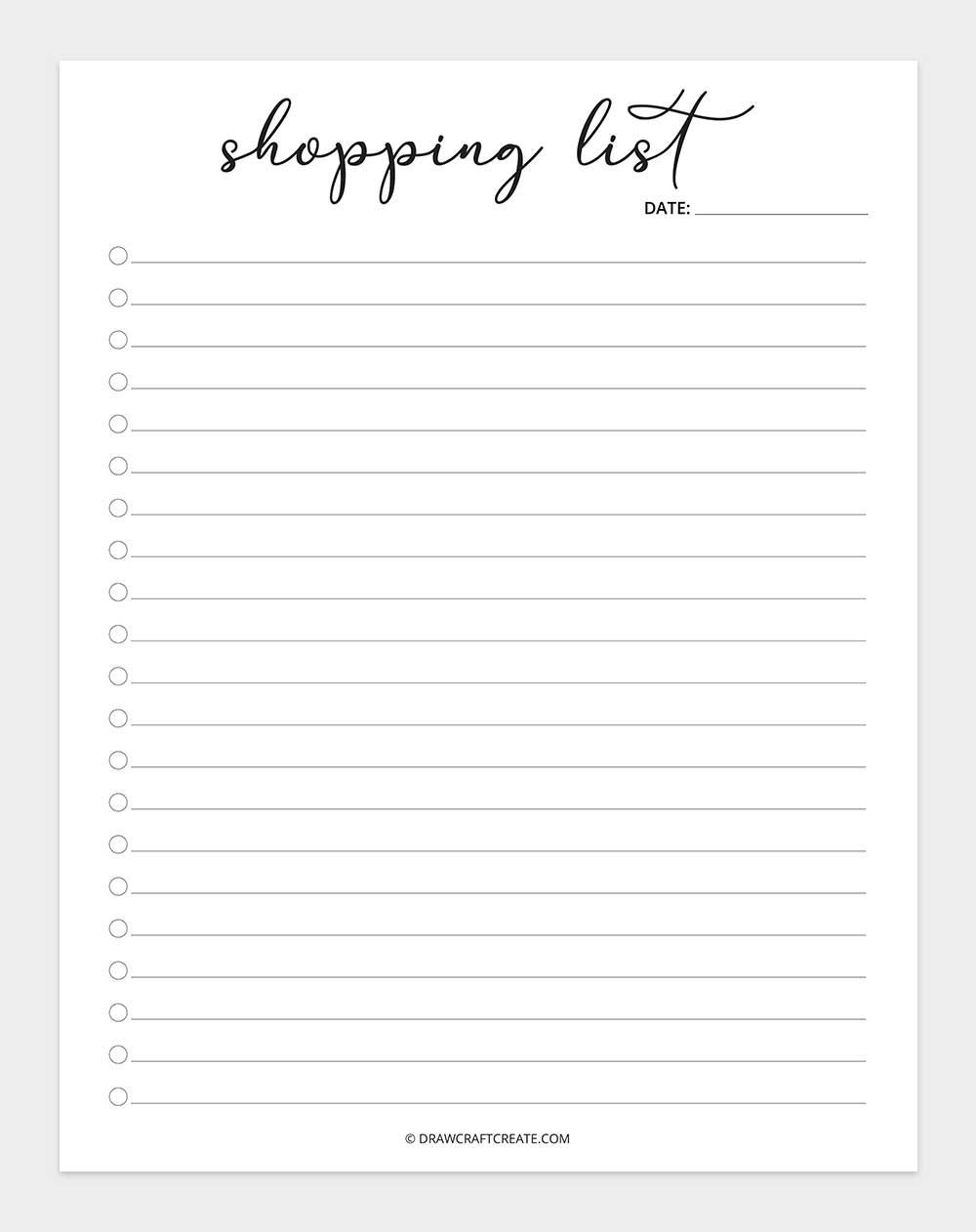 free printable shopping list template