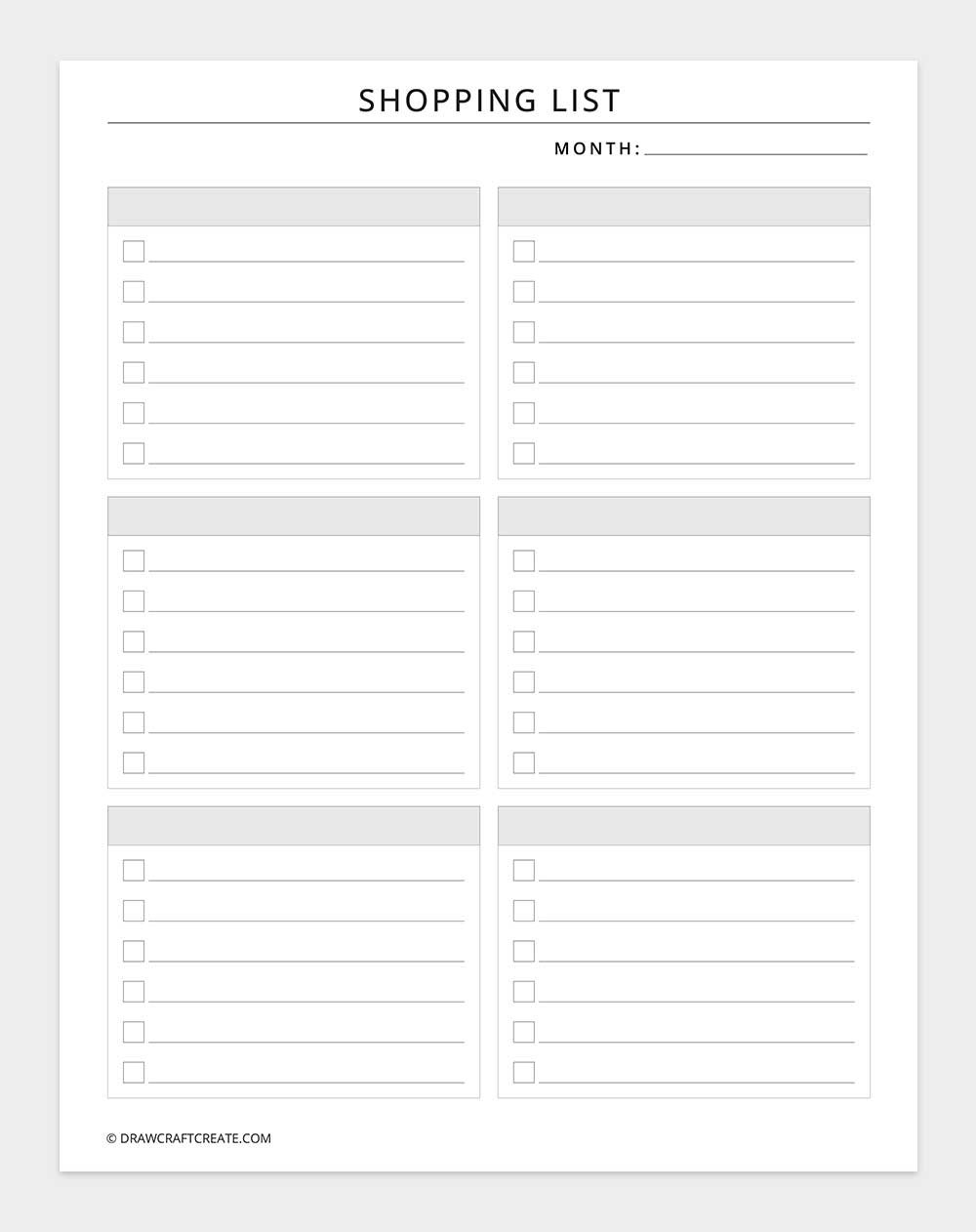 free printable shopping list template