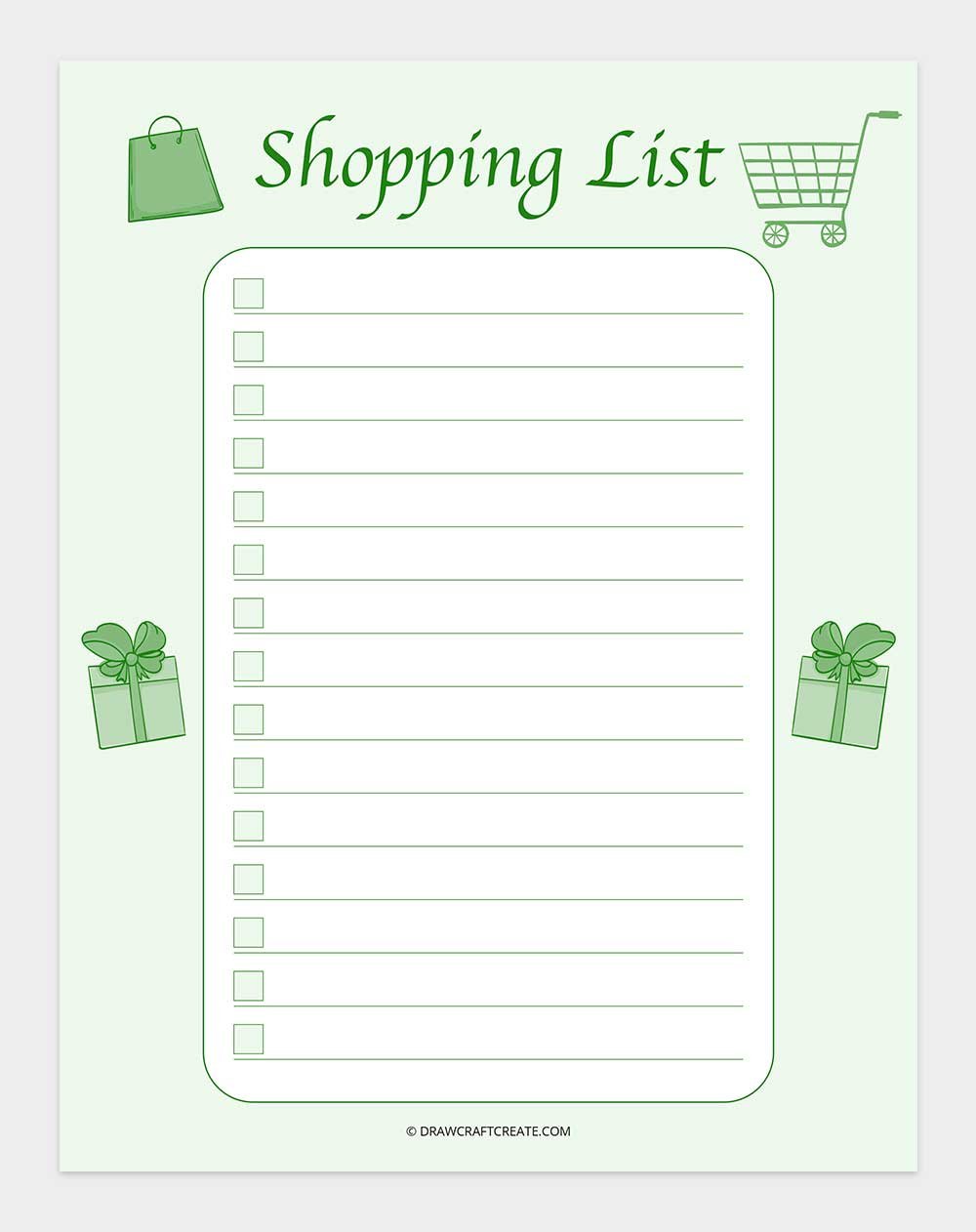 free printable shopping list template