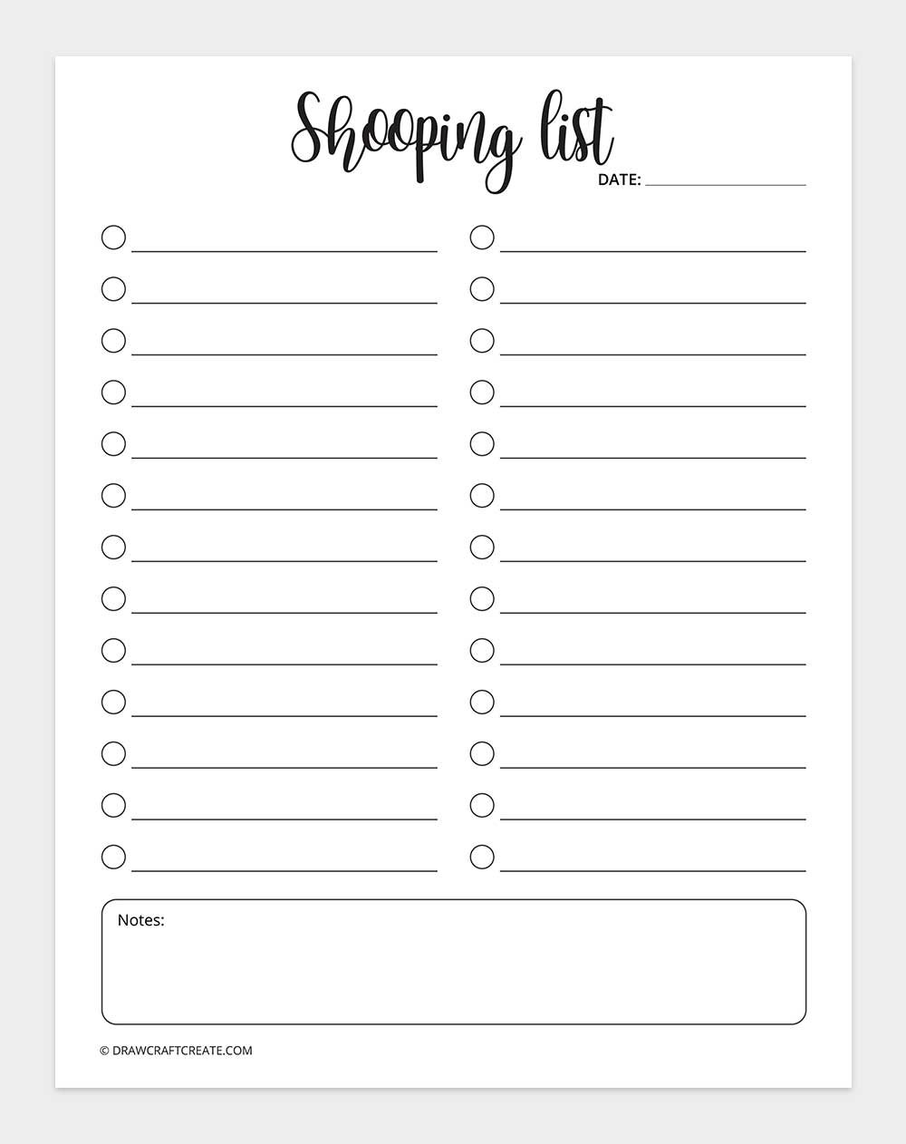 free printable shopping list template