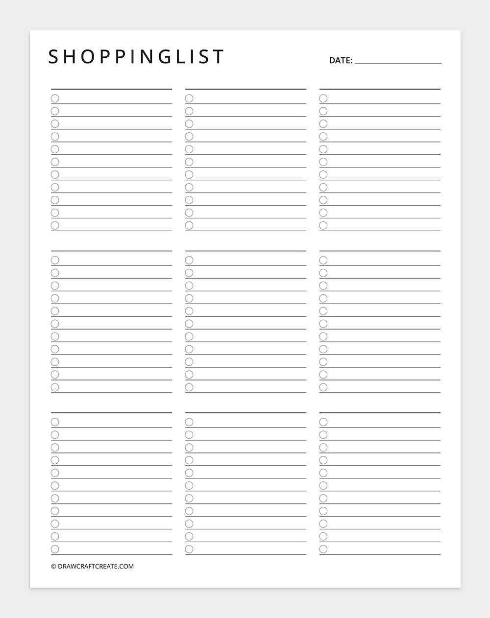 free printable shopping list template