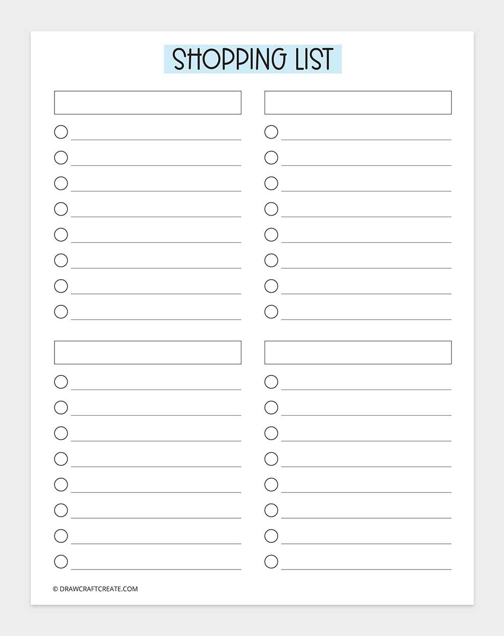 free printable shopping list template