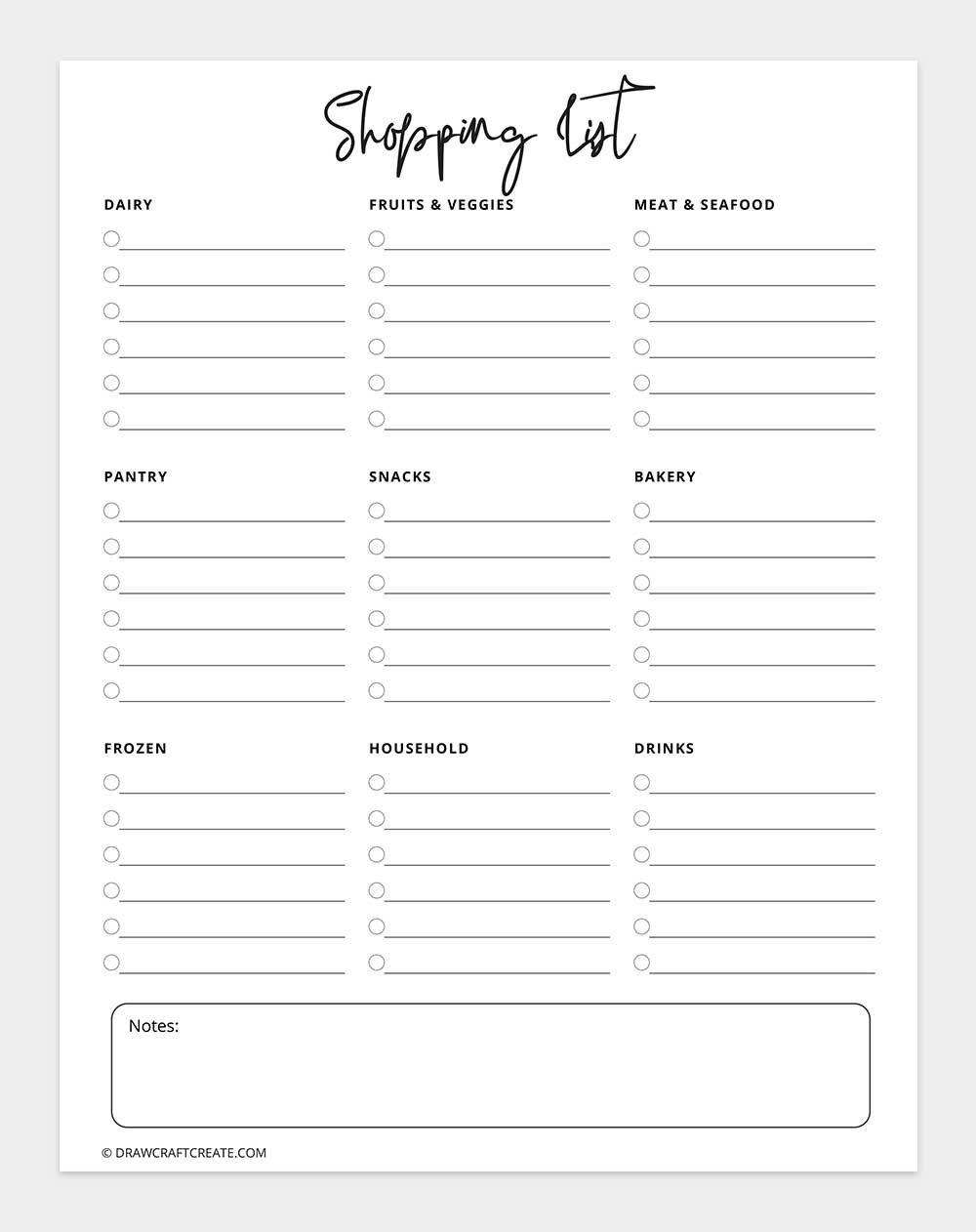 free printable shopping list template