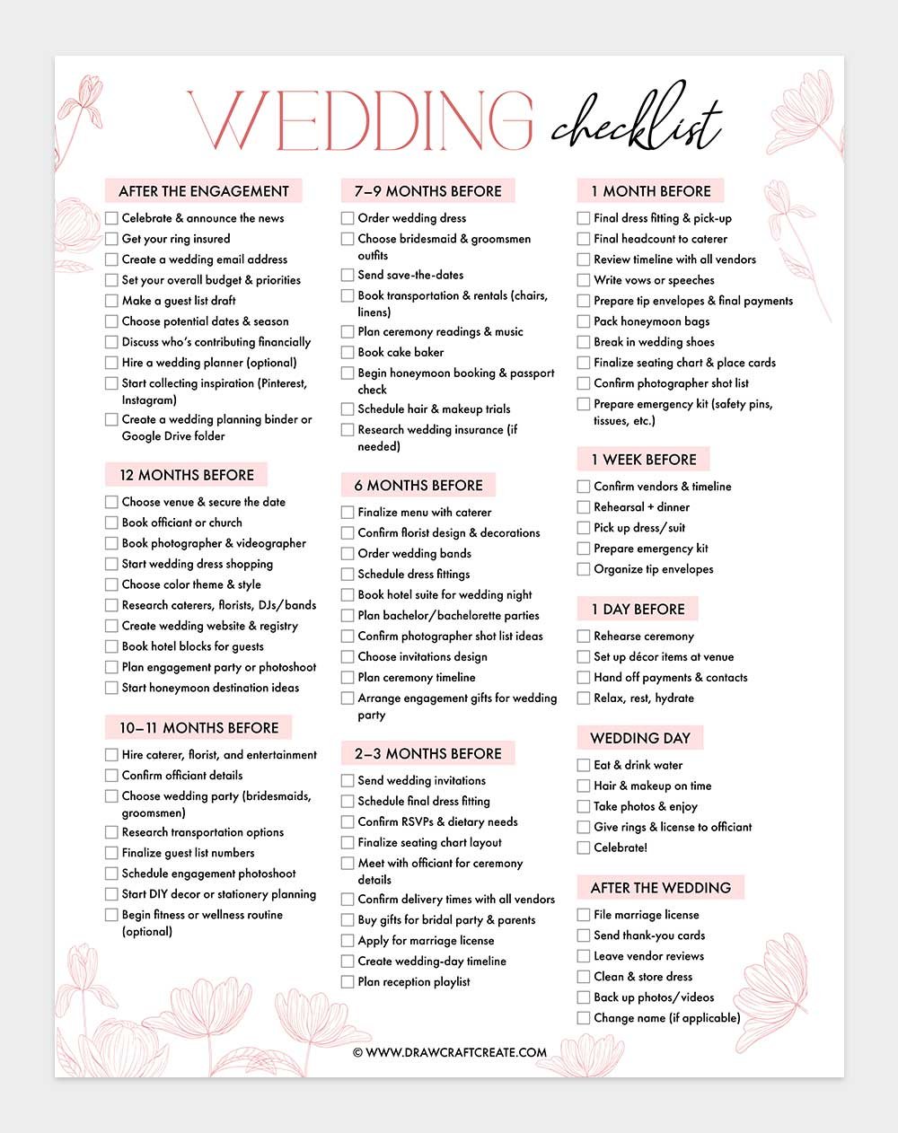 free printable wedding checklist template