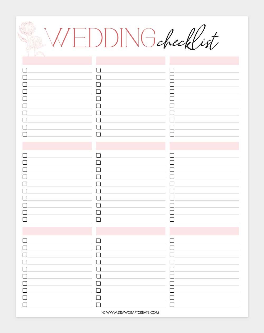 free printable wedding checklist template