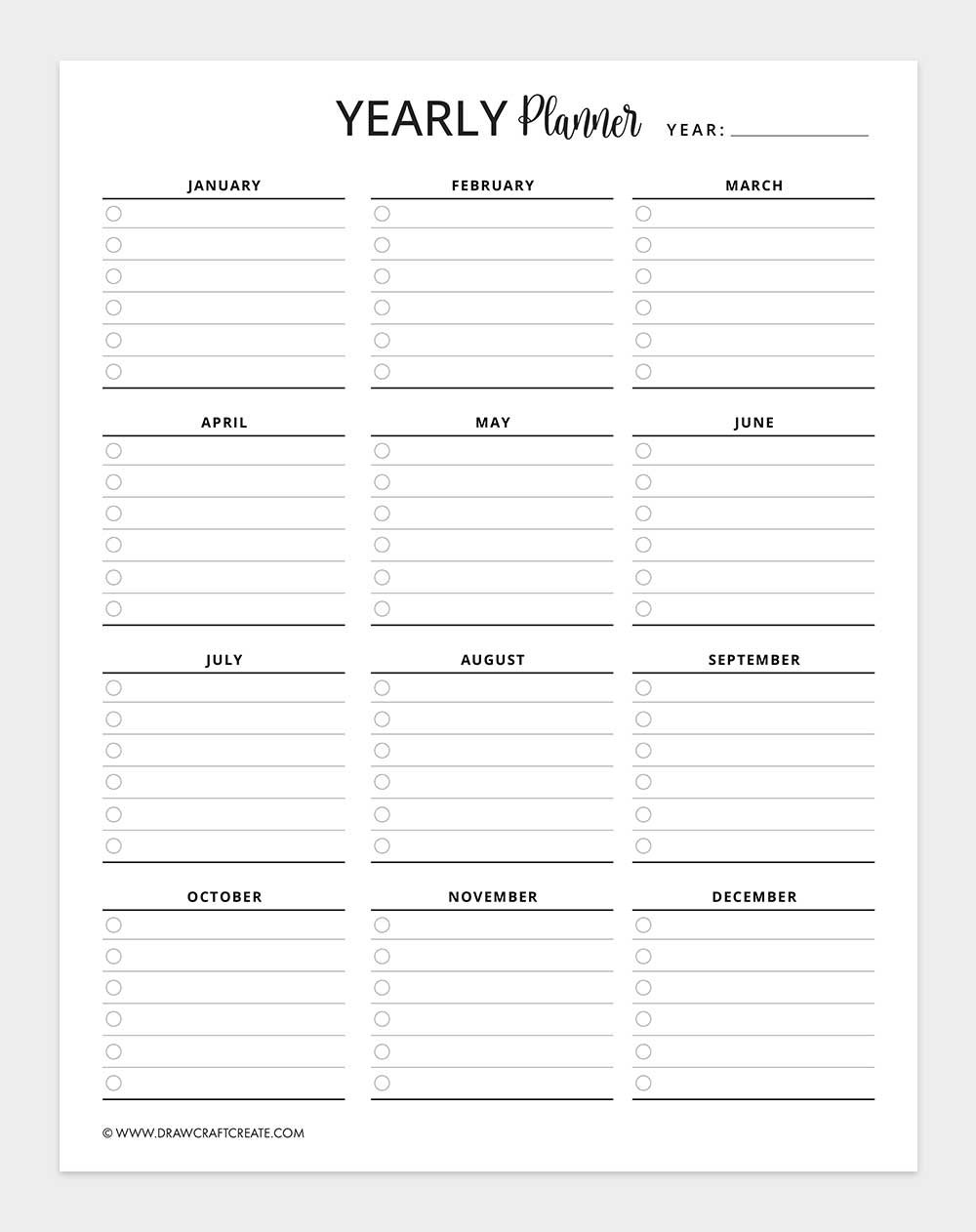 free printable yearly planner template