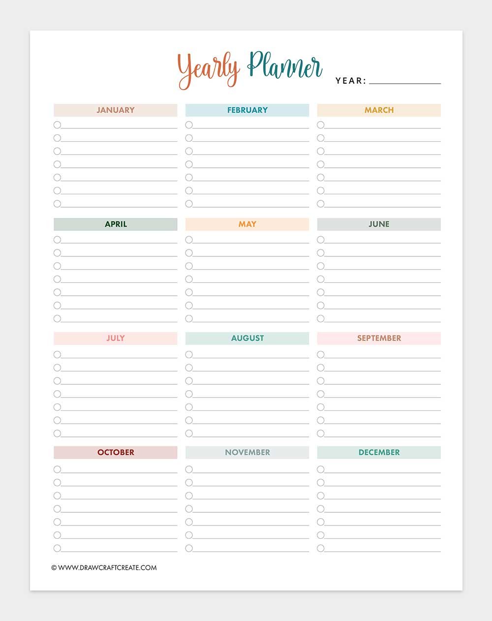 free printable yearly planner template