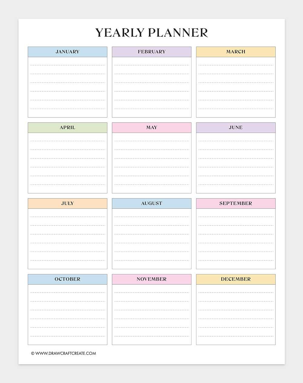 free printable yearly planner template