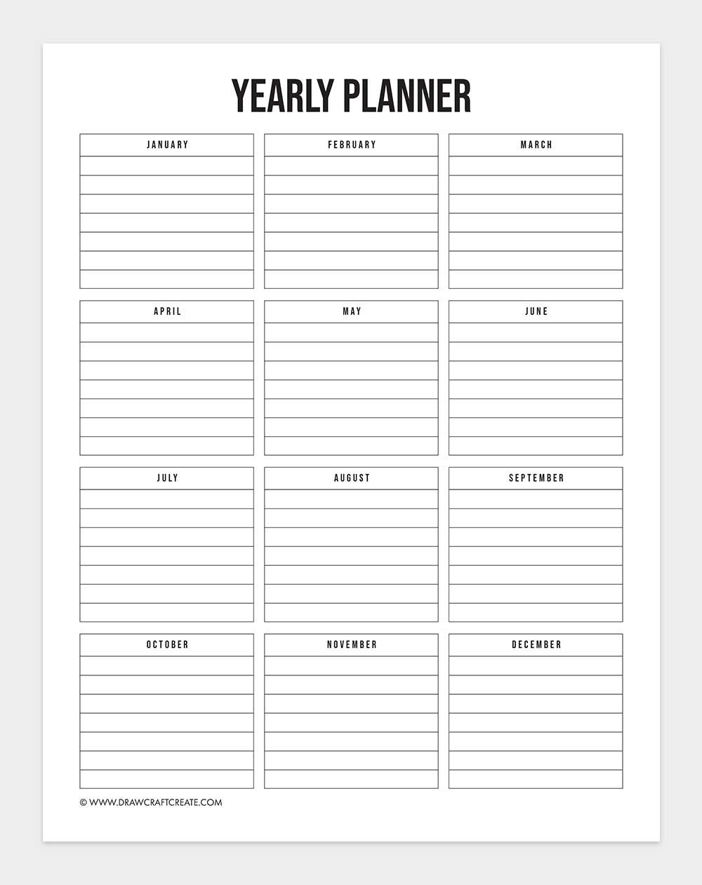 free printable yearly planner template