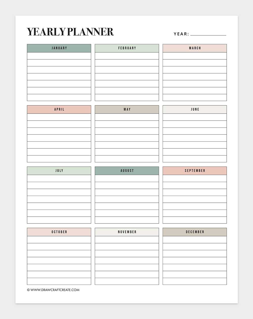 free printable yearly planner template