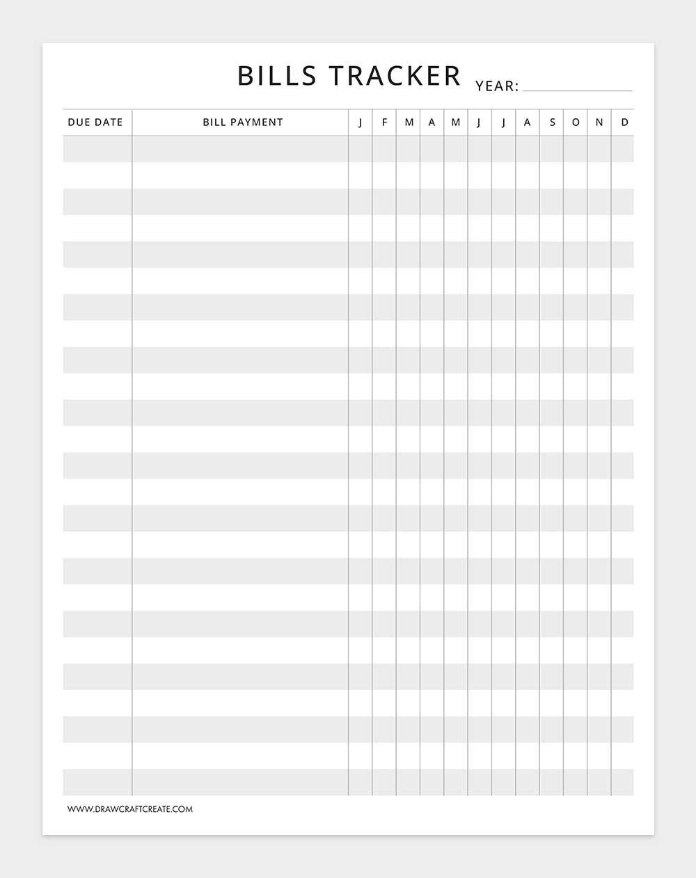 printable bill tracker template