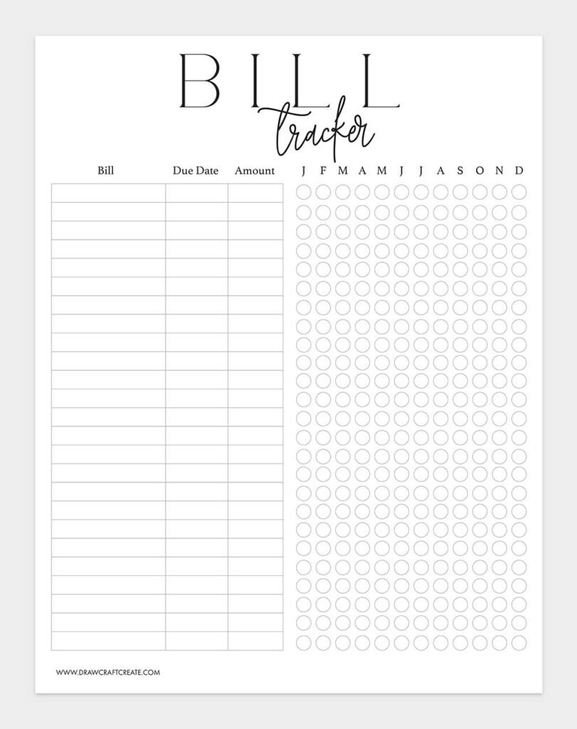 Free Printable Bill Tracker Templates (20 Design) - Draw Craft Create