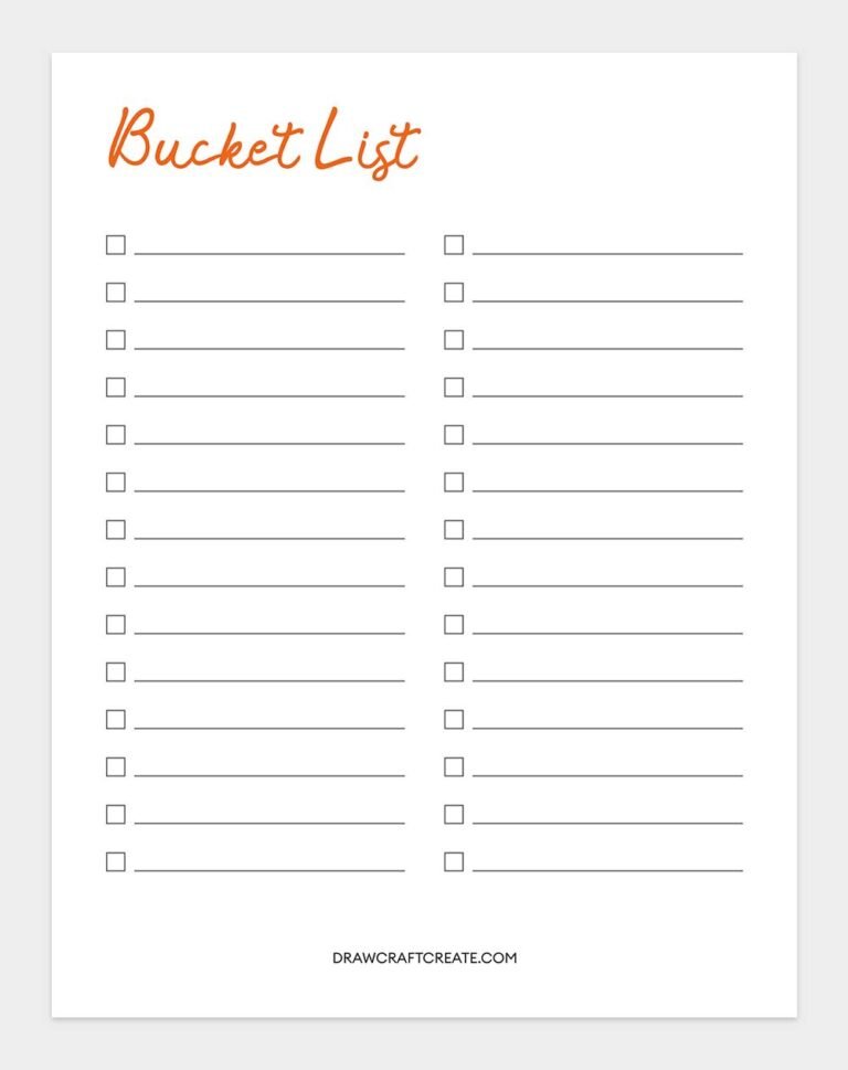 Free Printable Bucket List Template (30 Design) - Draw Craft Create