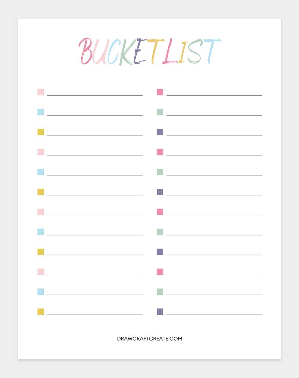 printable bucket list template