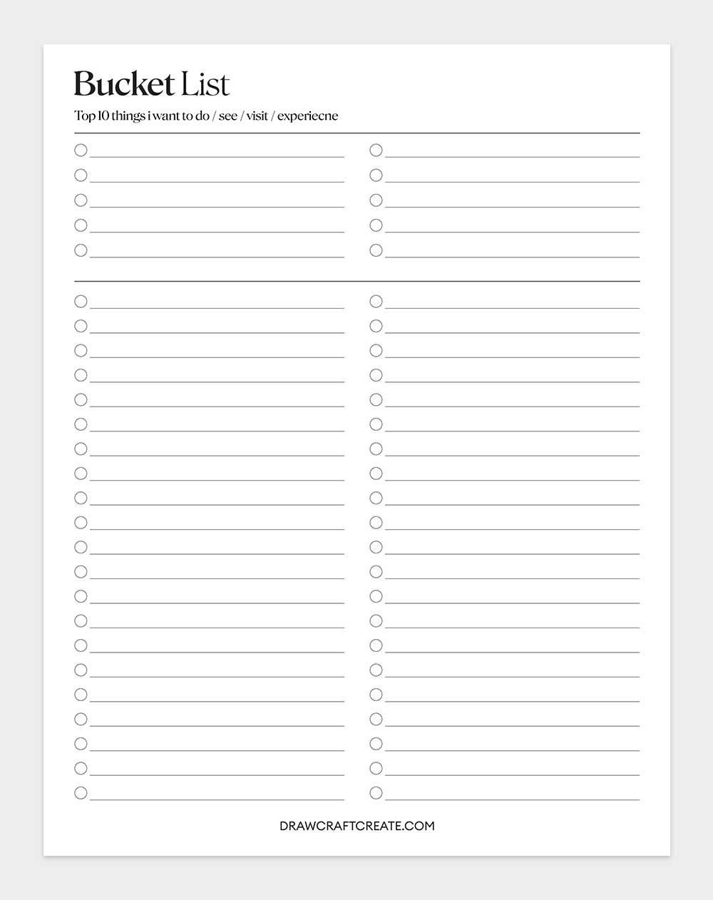 printable bucket list template