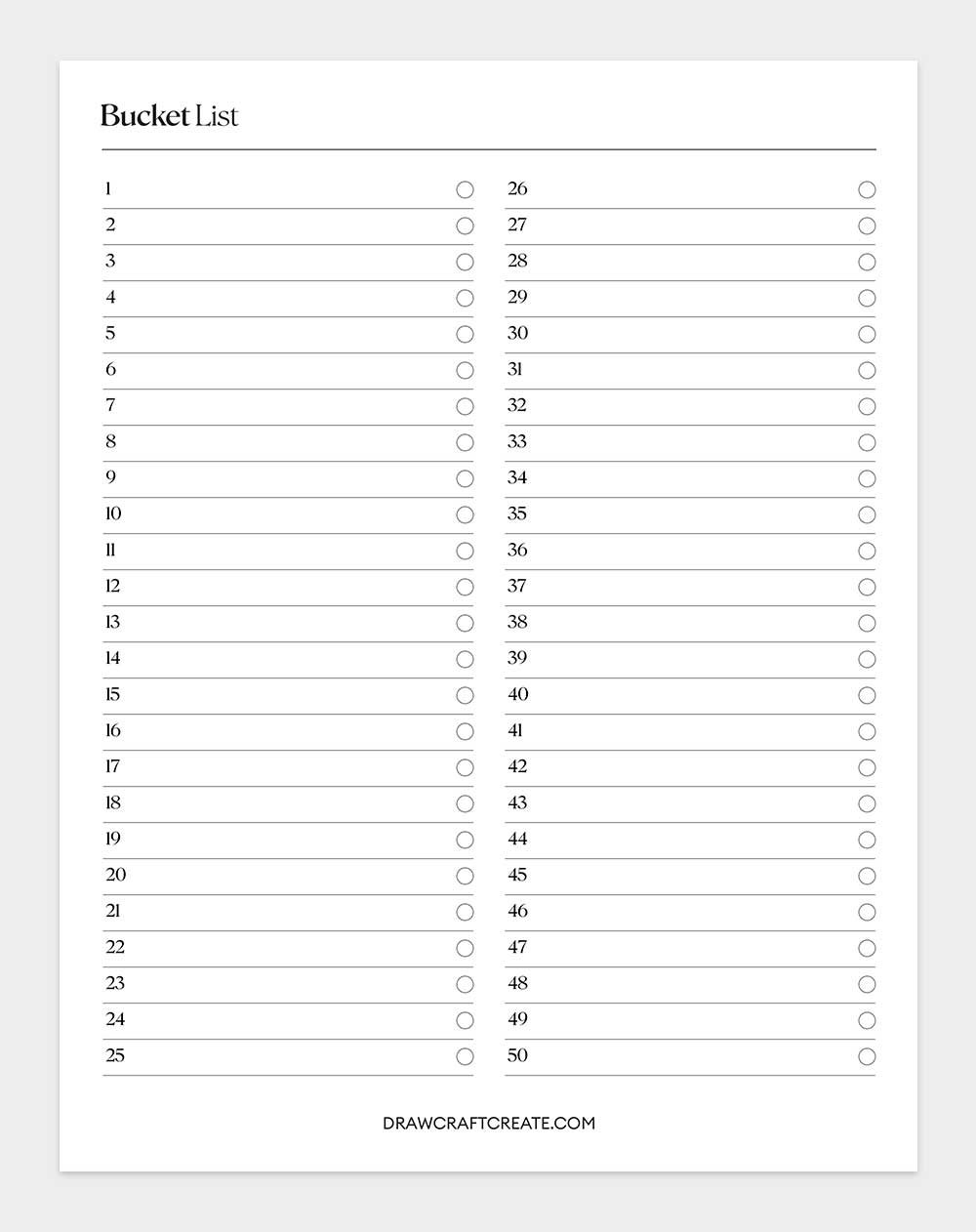 printable bucket list template