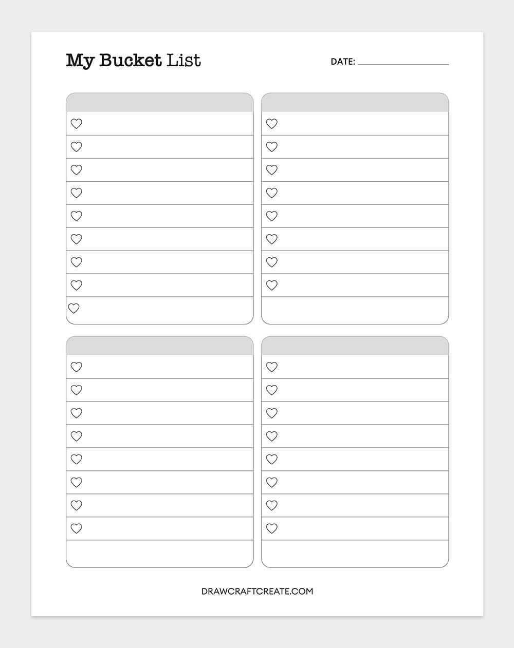 printable bucket list template