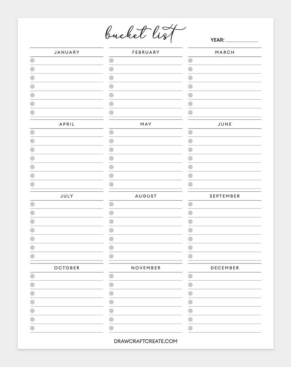 printable bucket list template