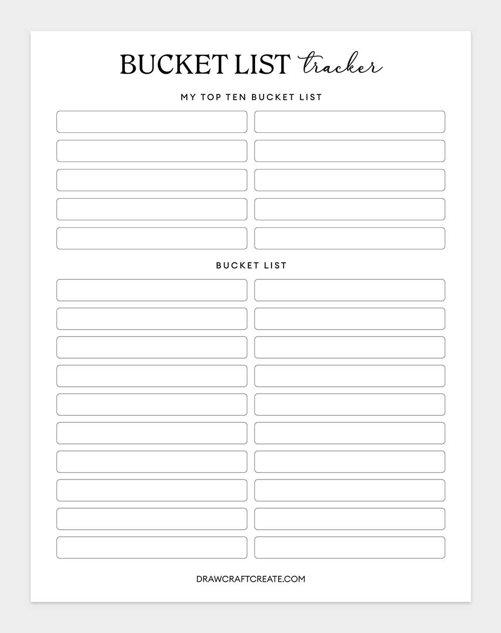 printable bucket list template