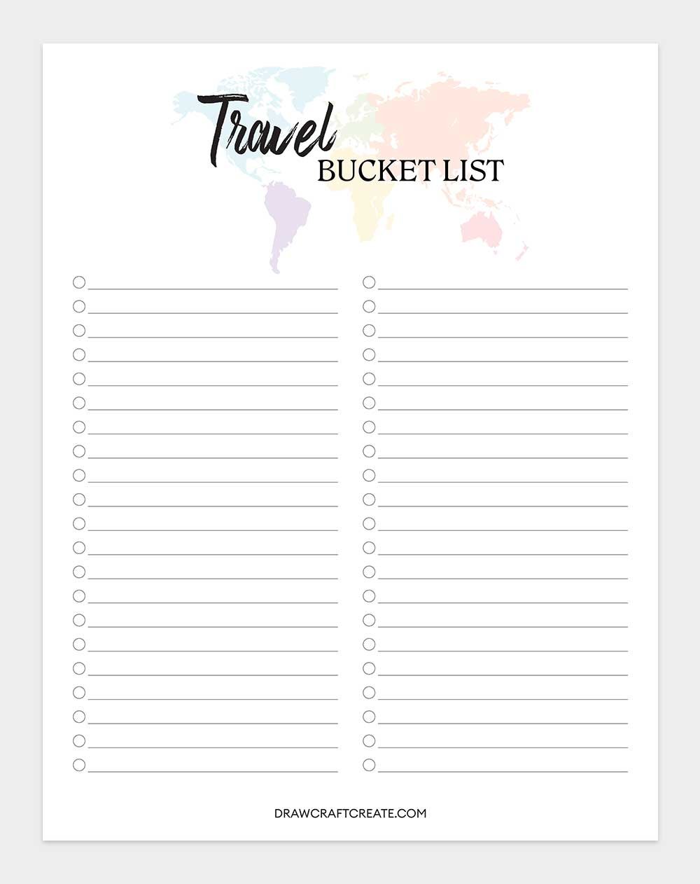 printable bucket list template