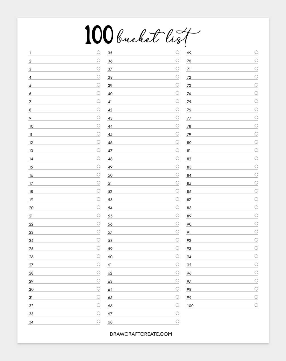 printable bucket list template