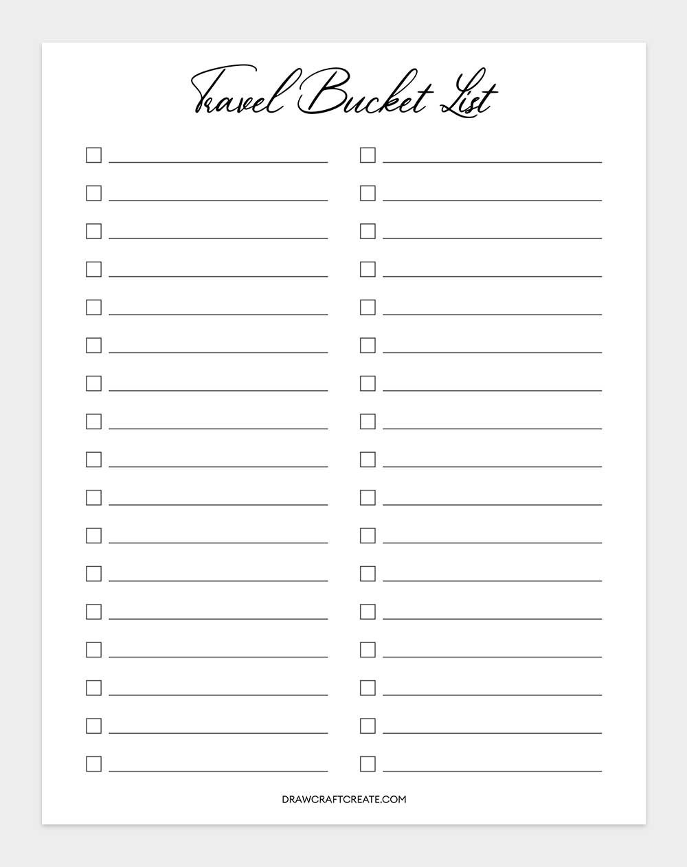 printable bucket list template