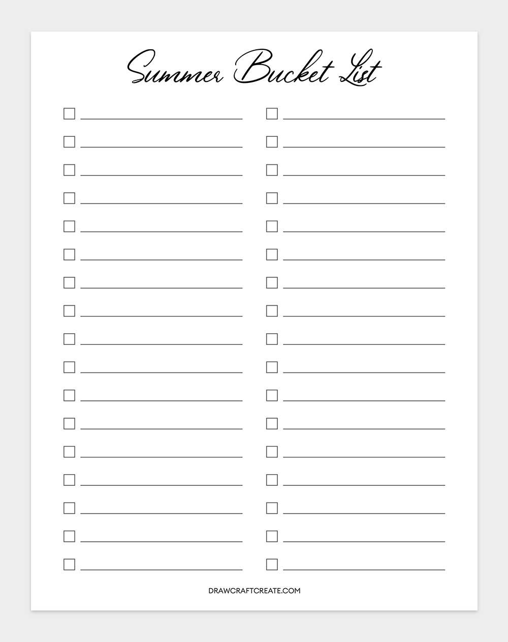 printable bucket list template