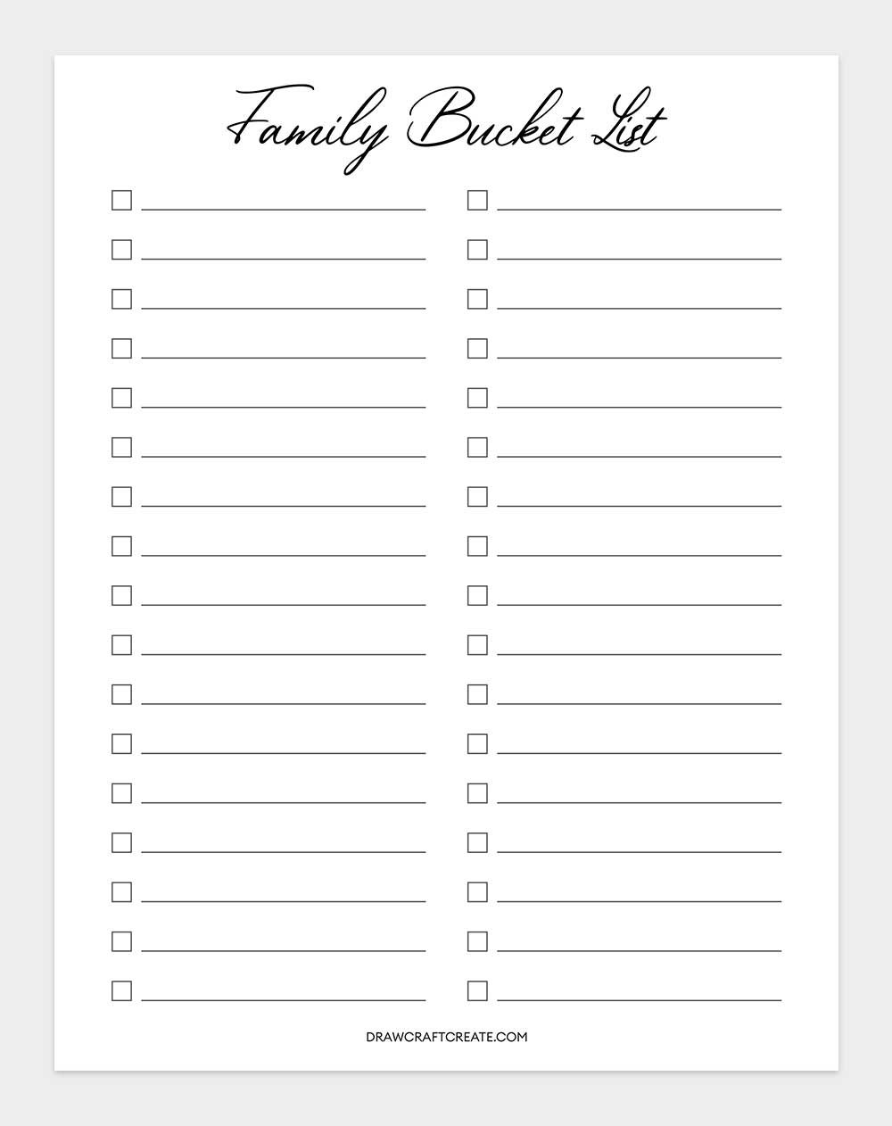 printable bucket list template