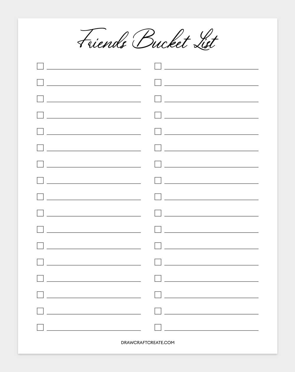 printable bucket list template