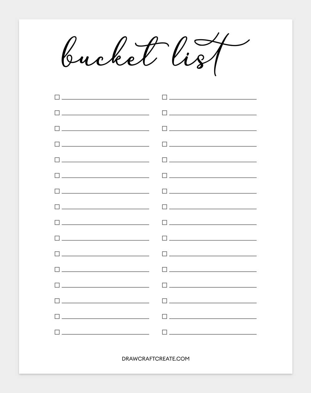 printable bucket list template