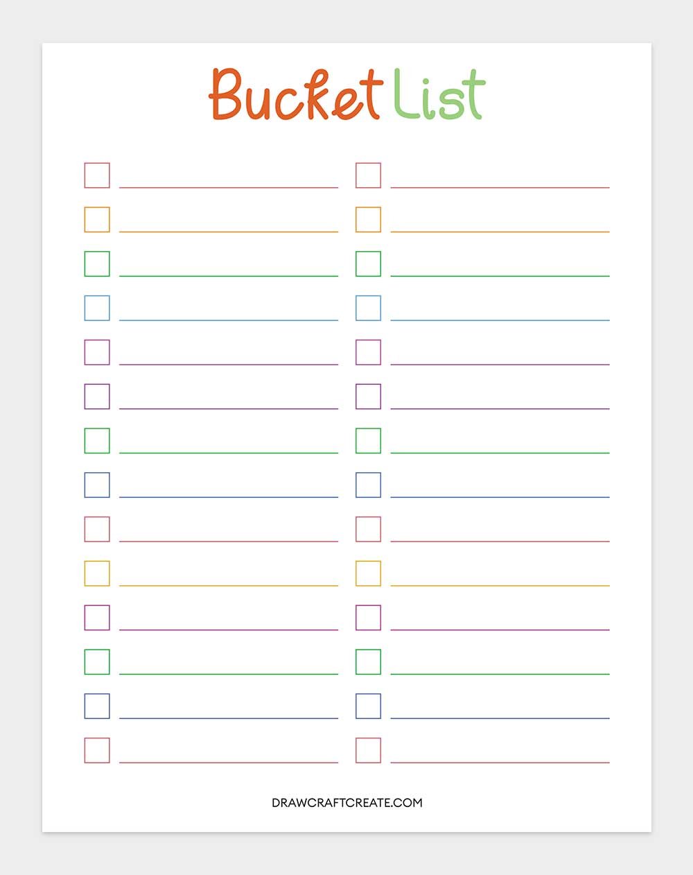 printable bucket list template
