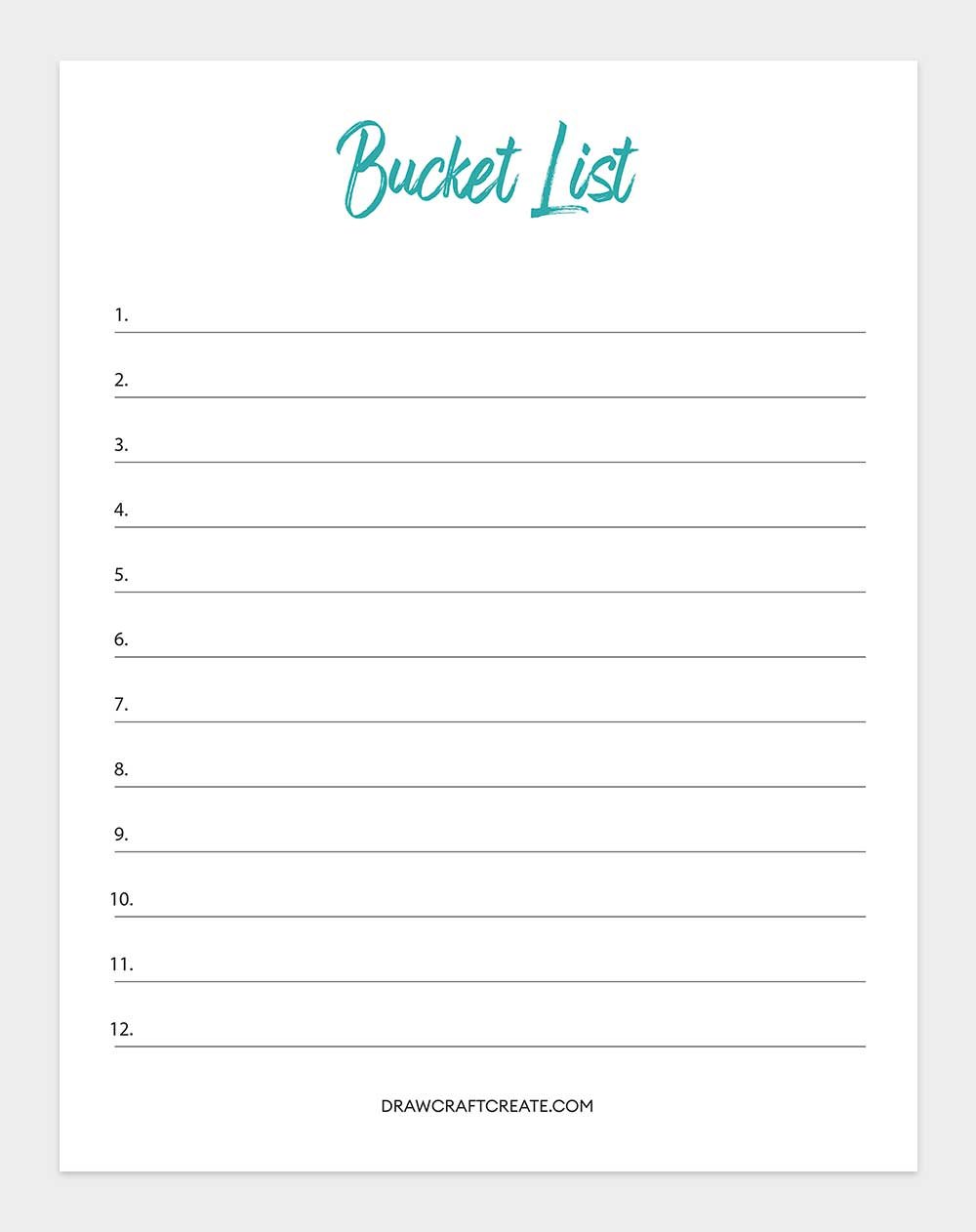 printable bucket list template