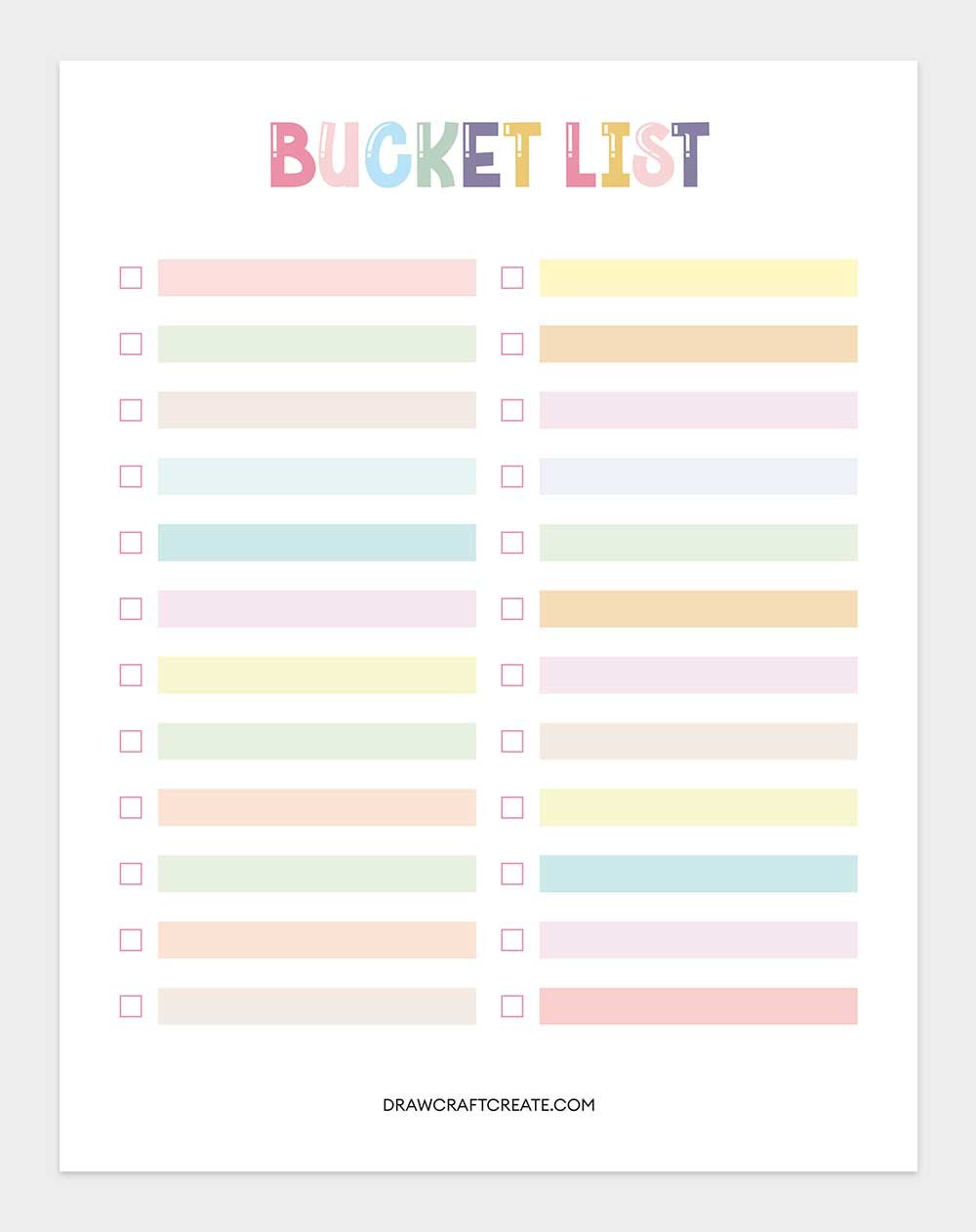 printable bucket list template