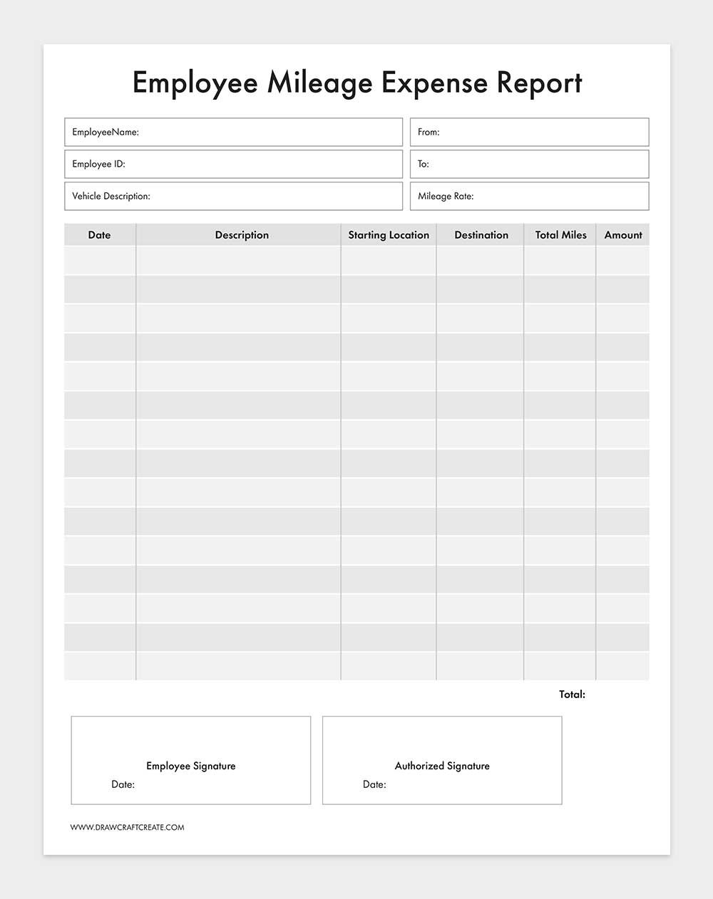 printable mileage expense template