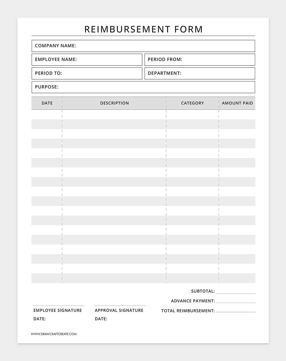 printable reimbursement form template