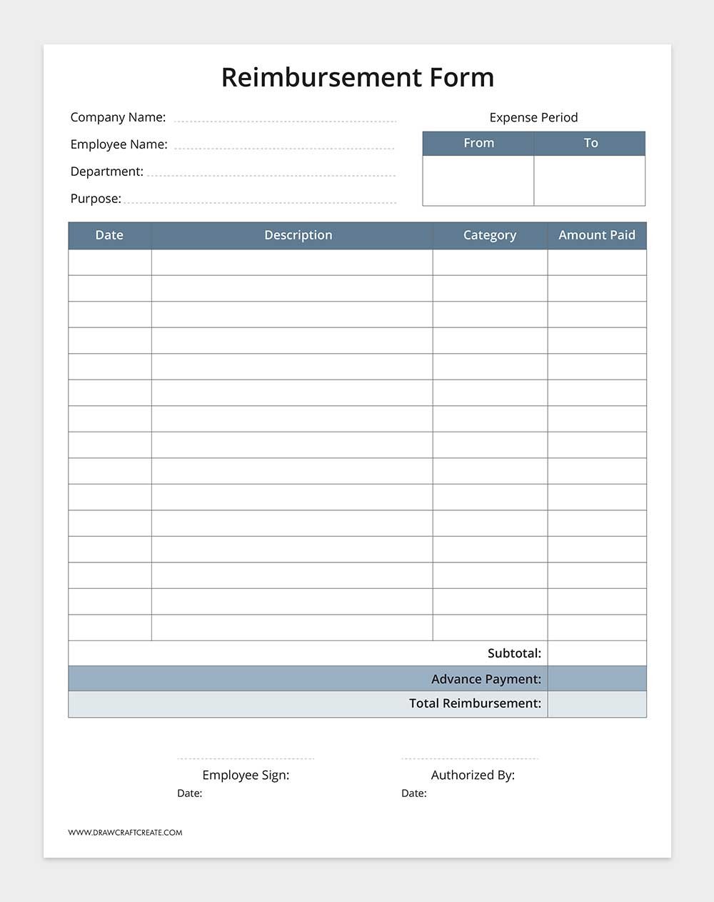 printable reimbursement form template