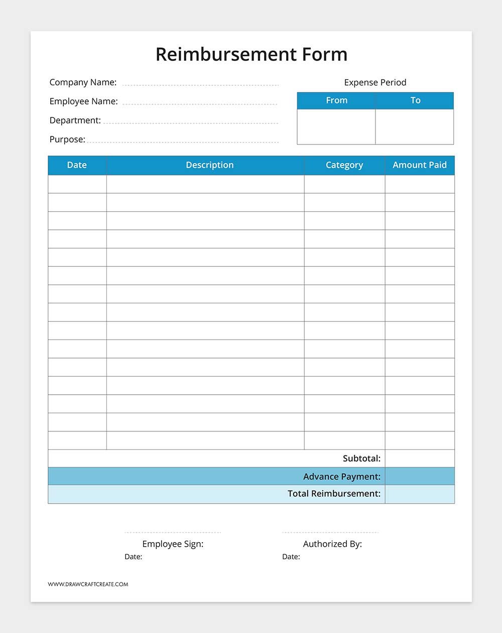 printable reimbursement form template