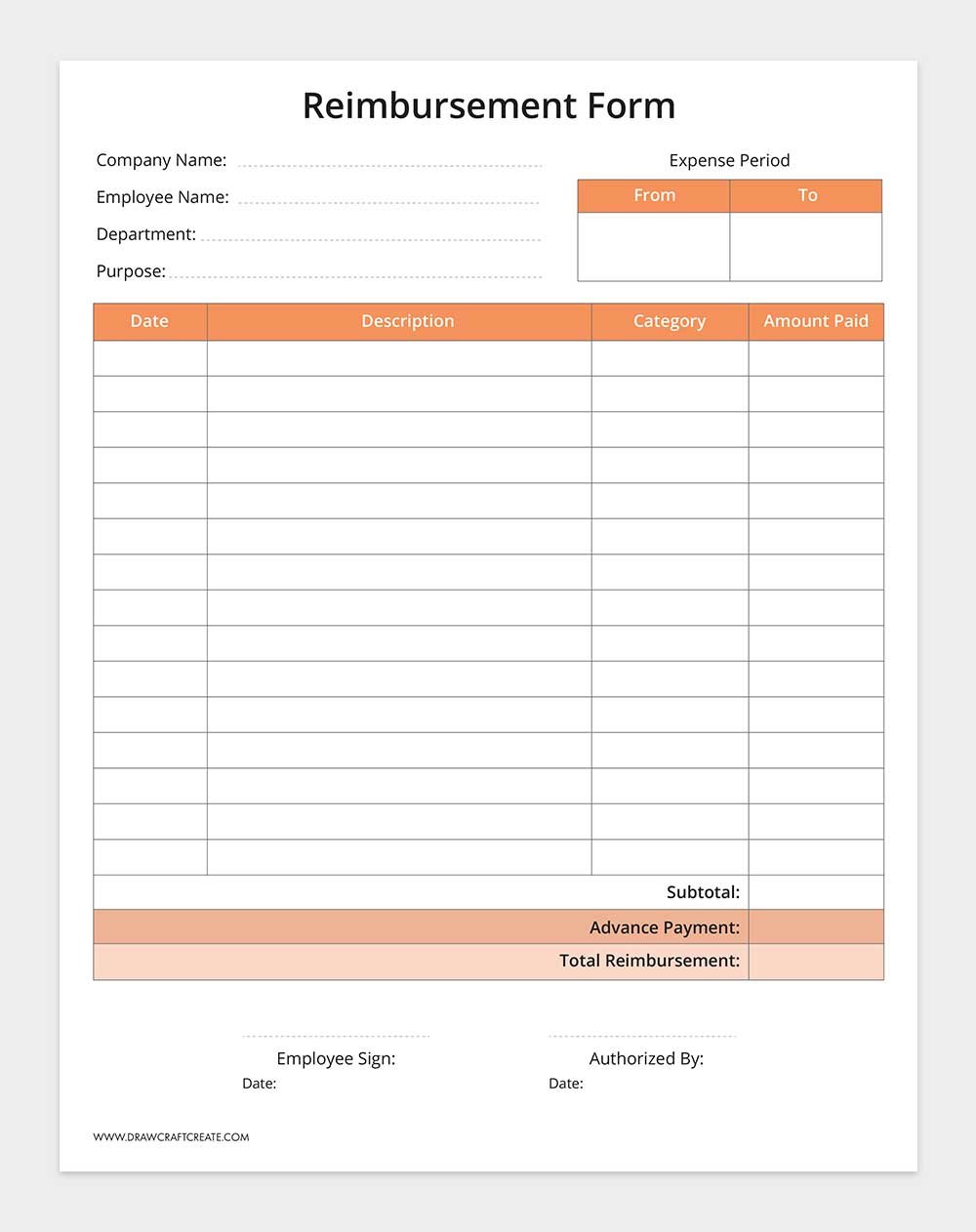 printable reimbursement form template