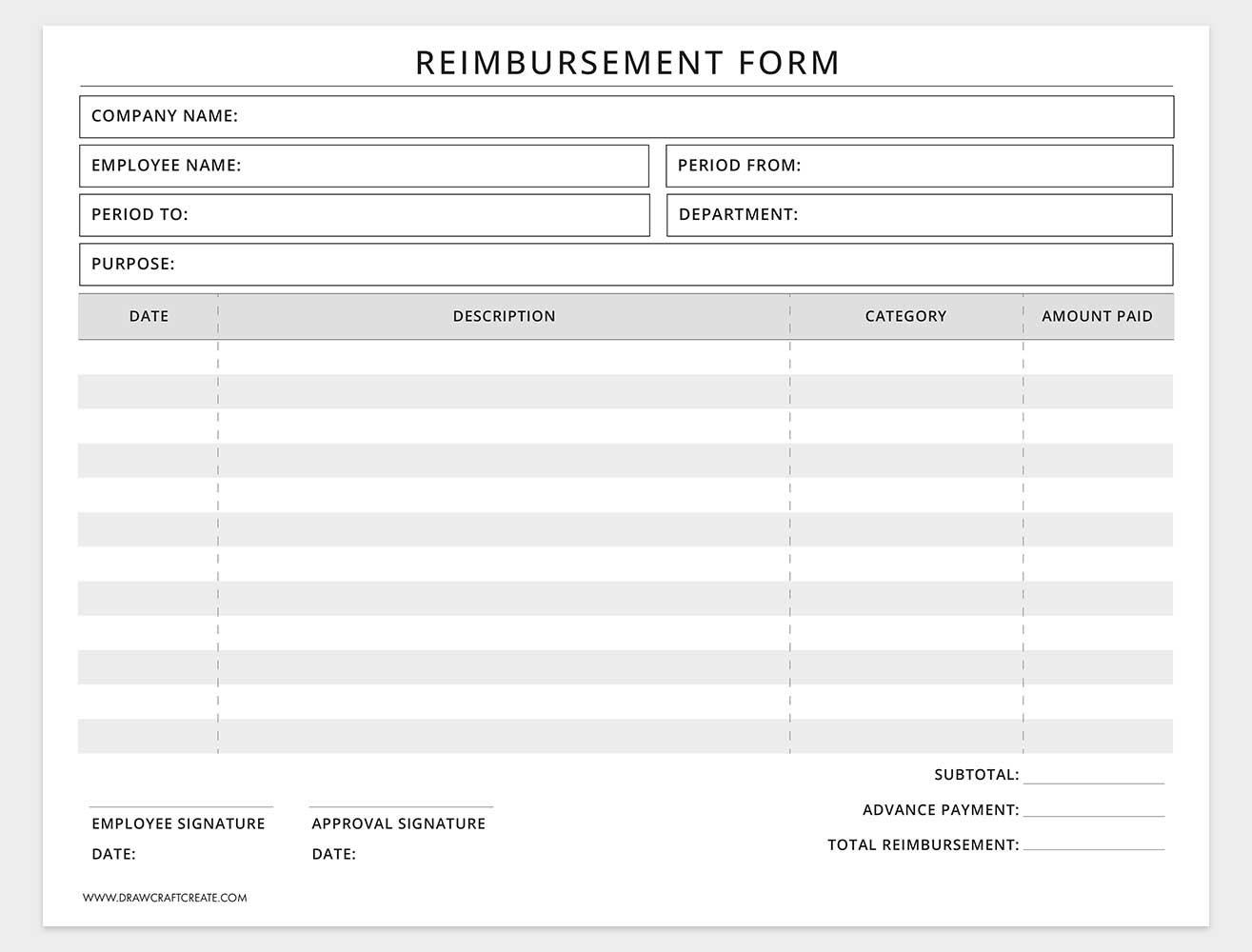 printable reimbursement form template