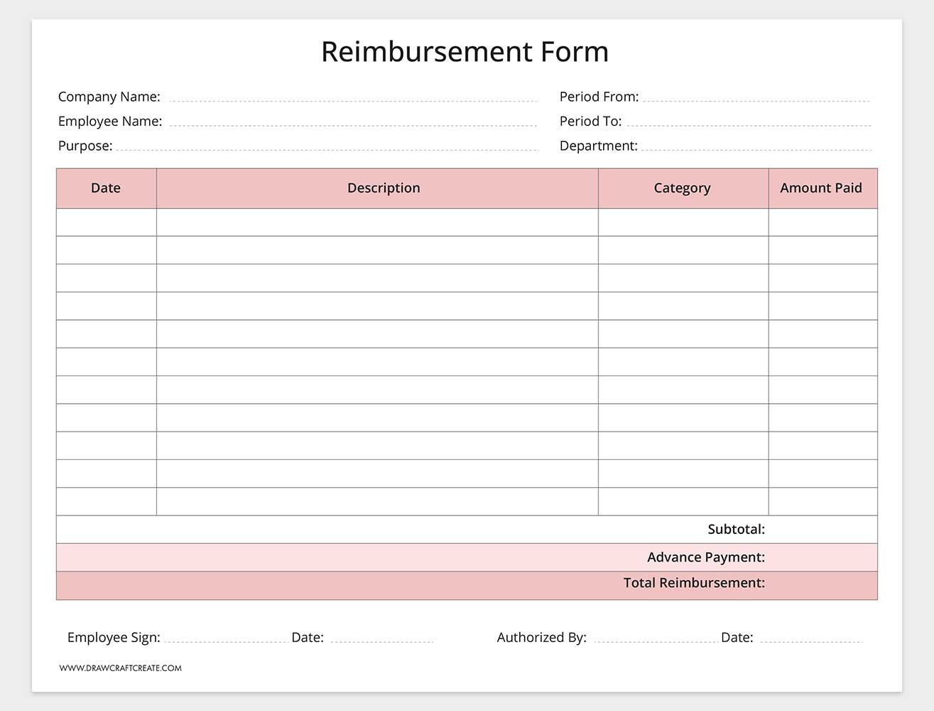 printable reimbursement form template