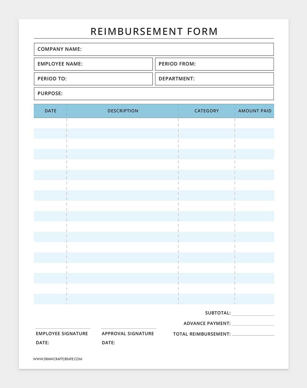 printable reimbursement form template