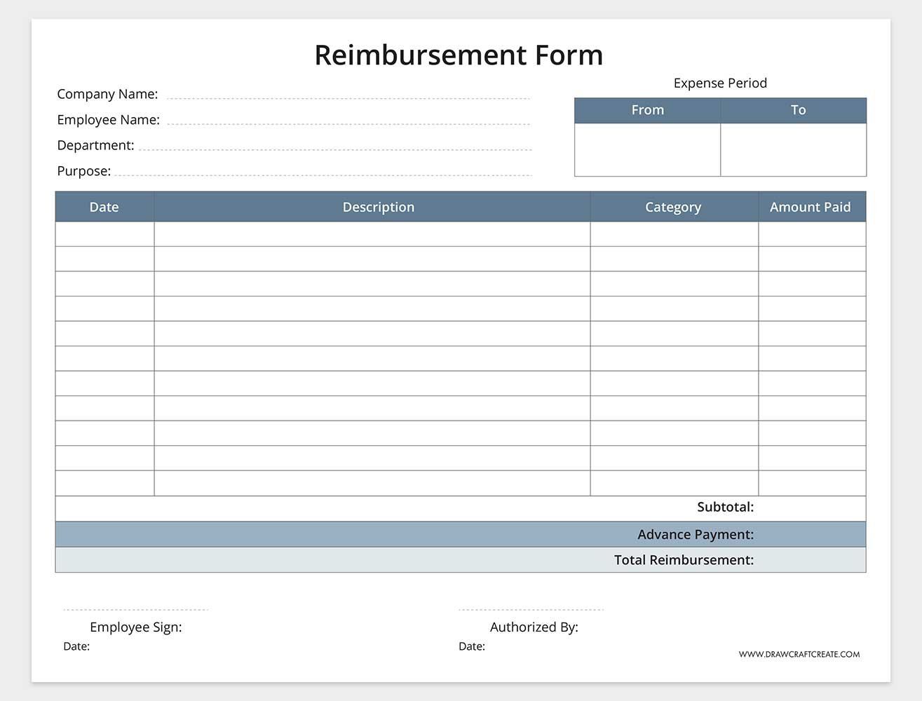 printable reimbursement form template
