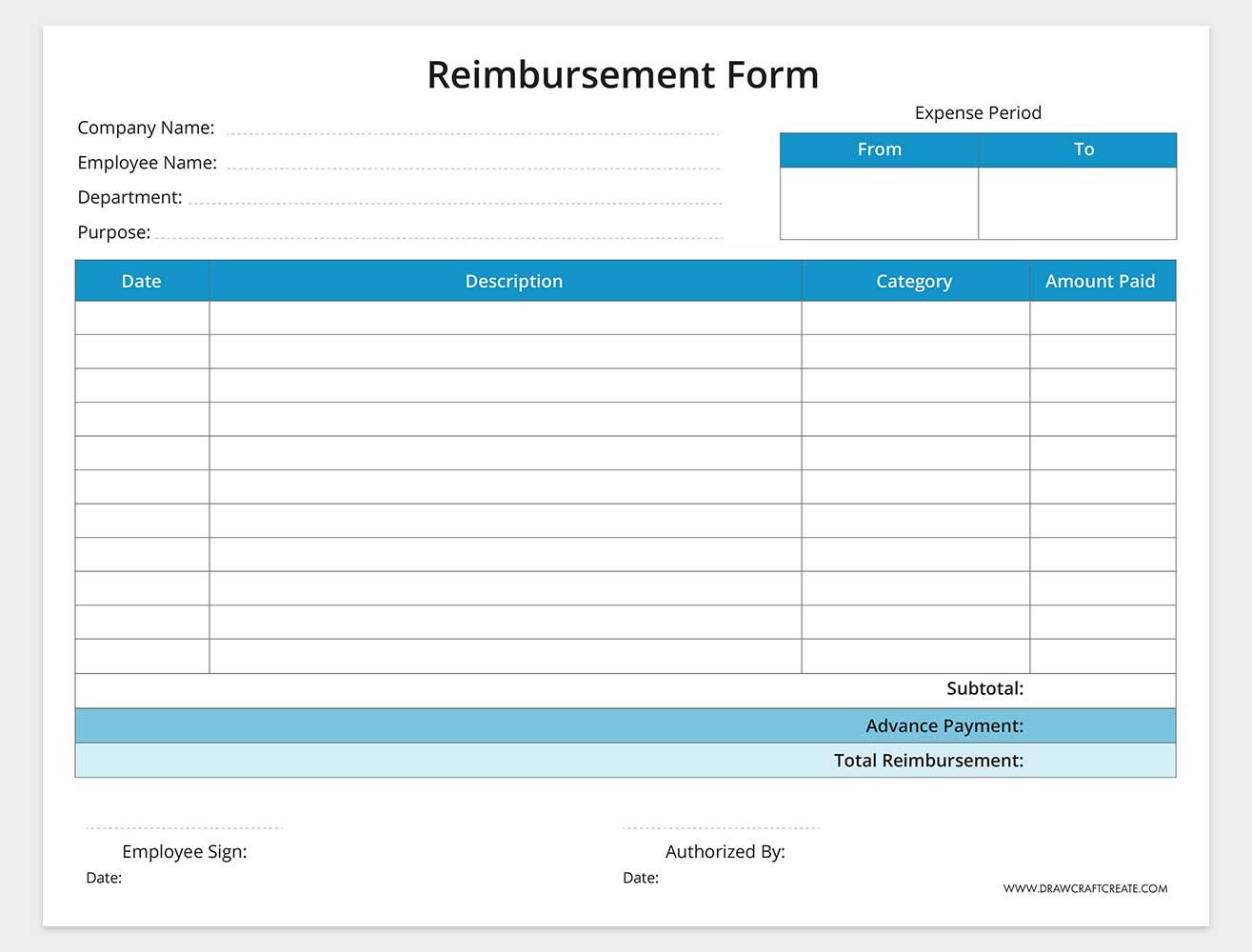 printable reimbursement form template