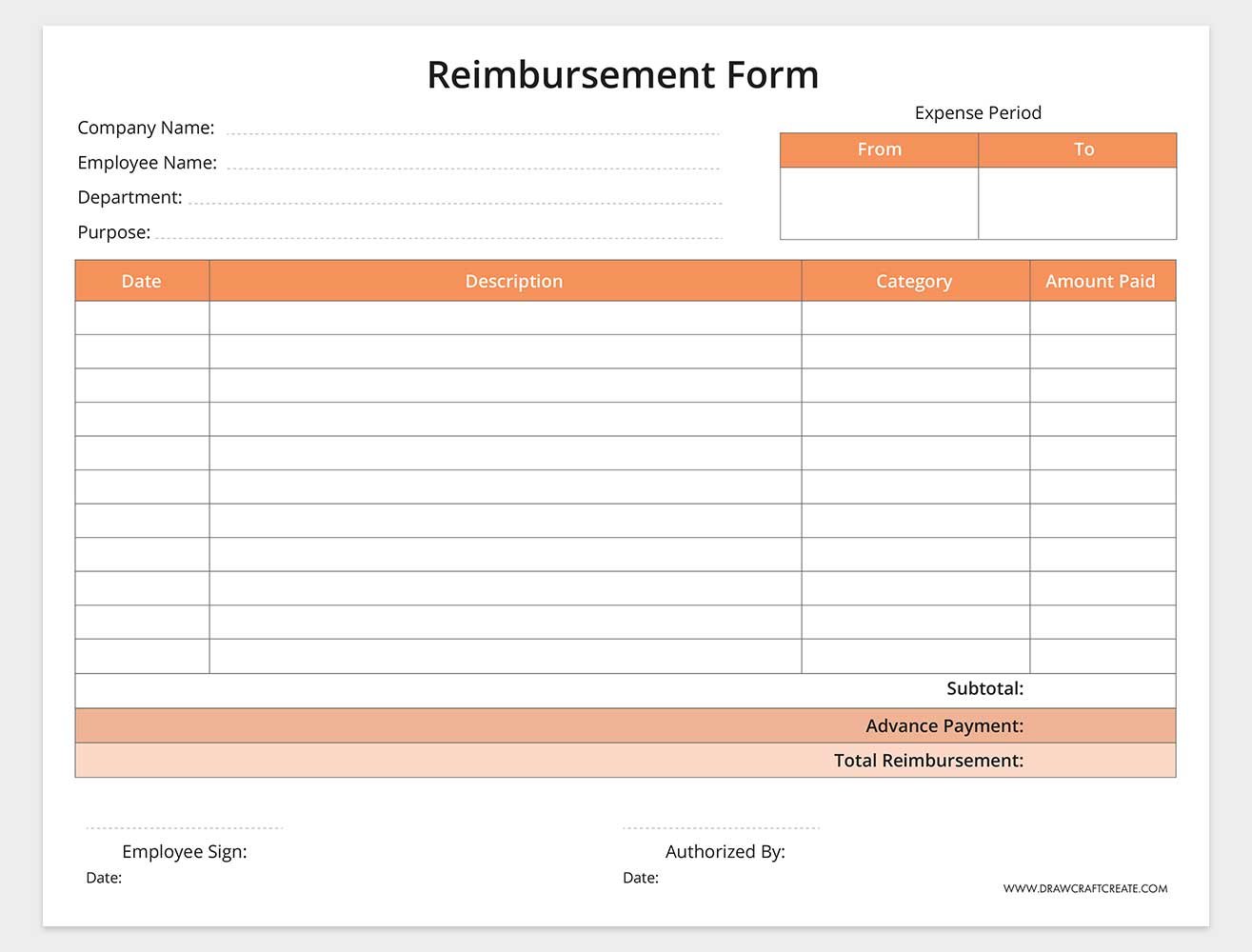 printable reimbursement form template