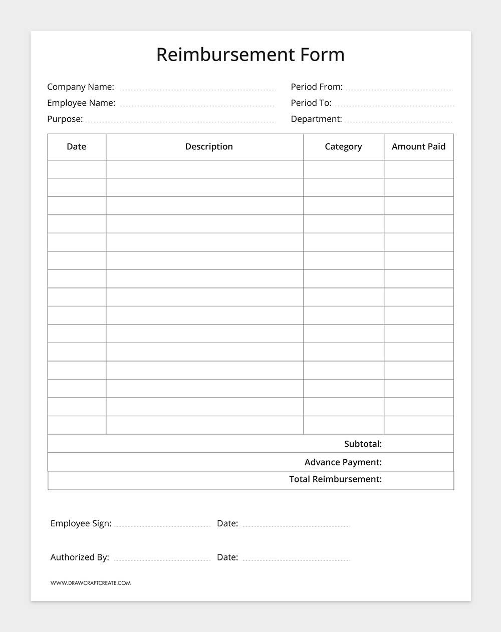 printable reimbursement form template