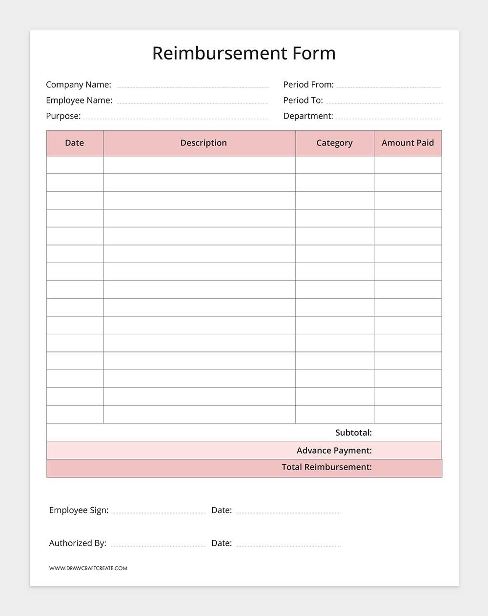 printable reimbursement form template