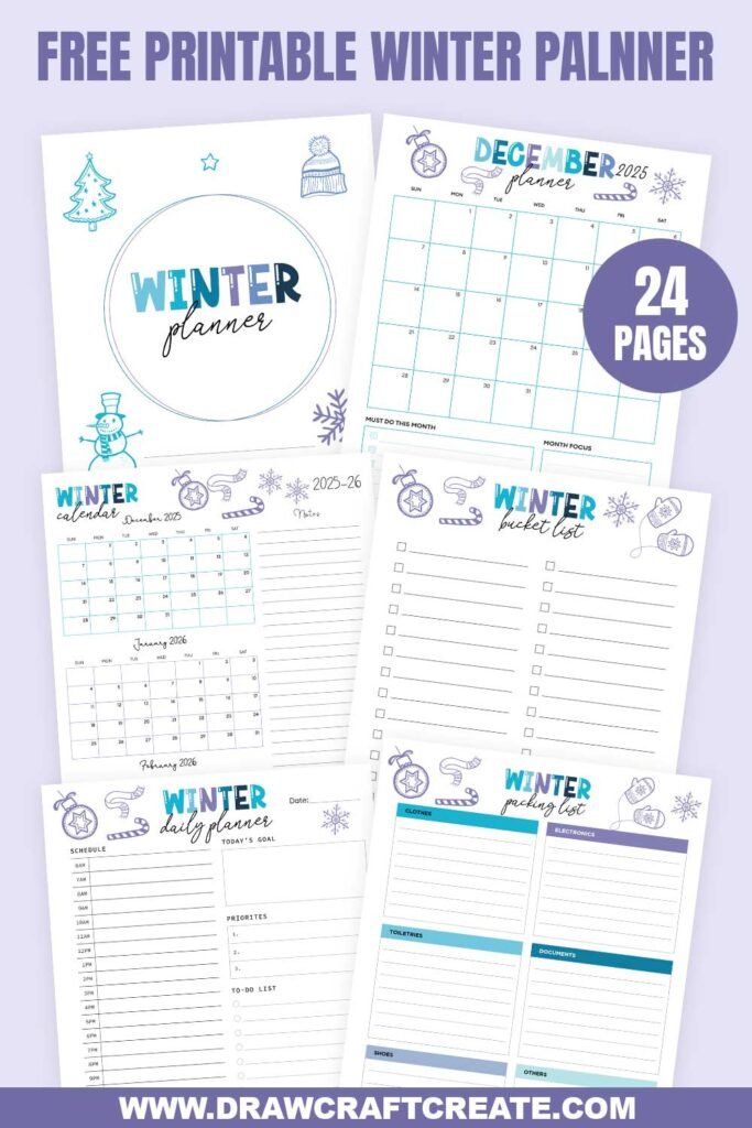 Free Printable Winter Planner 2026 (24 Pages) - Draw Craft Create
