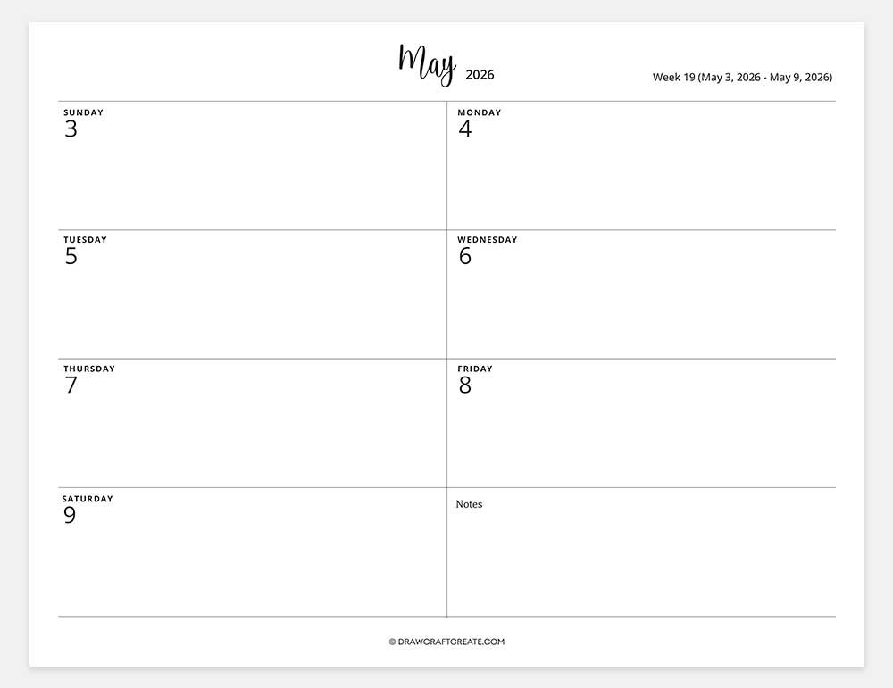 2026 weekly calendar week 19